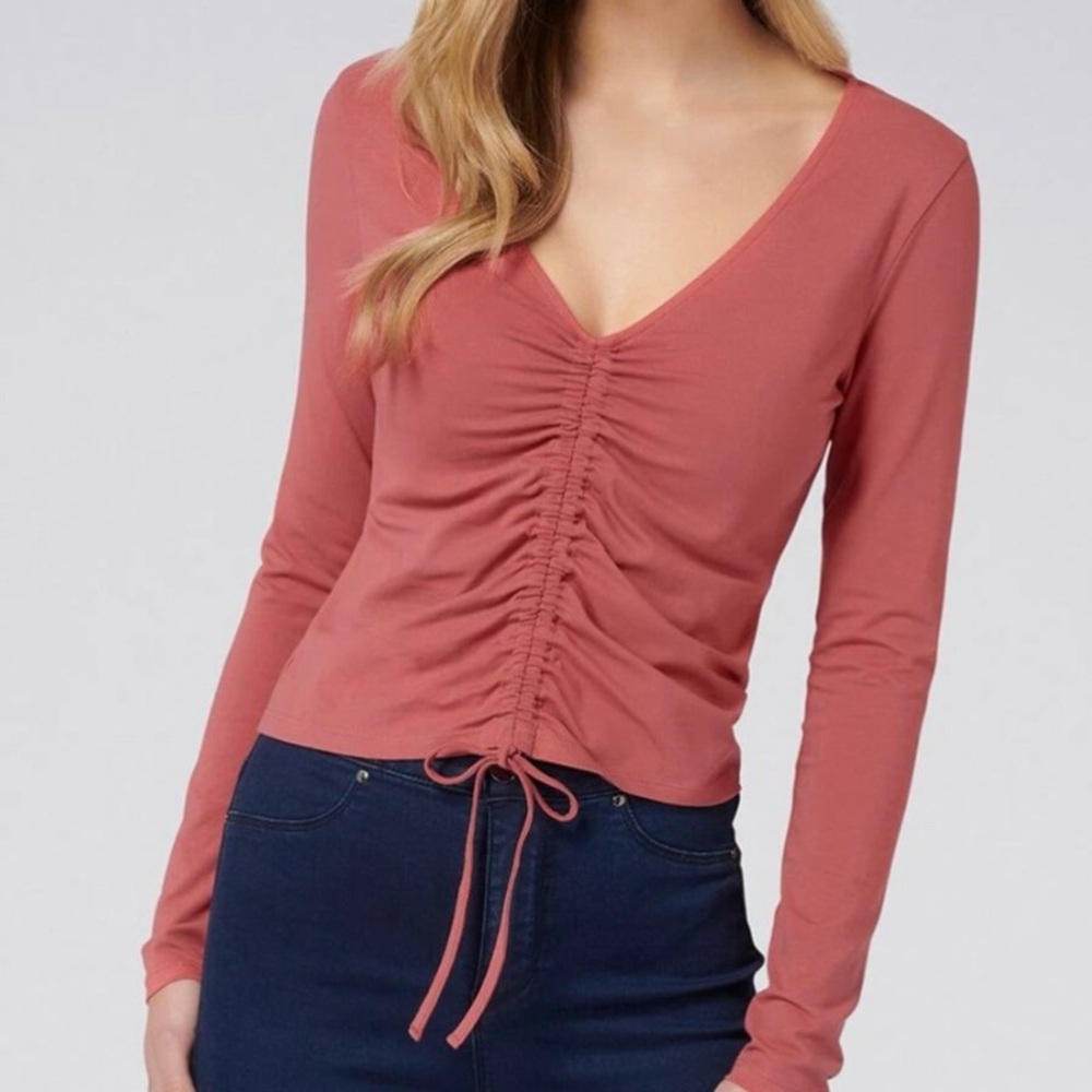 Hollister Ruched V-Neck Long Sleeve Top - Coral